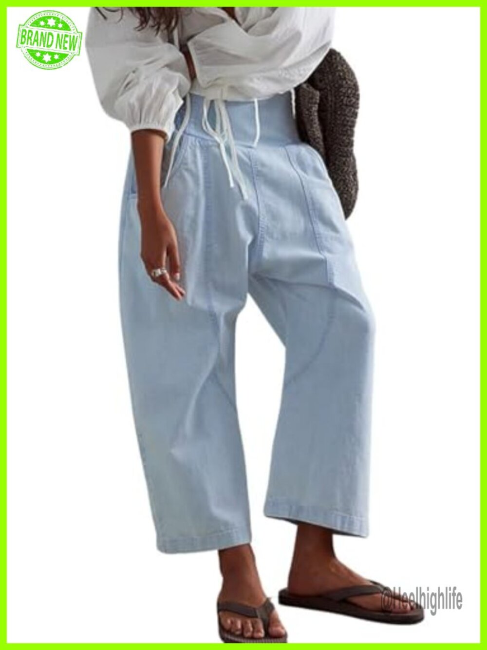 Women's Denim Harem Pants Barrel Jeans Cropped Wide Leg Loose Fit